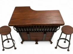 Lot Bar et tabouret en fer forgé et bois