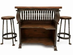 Lot Bar et tabouret en fer forgé et bois