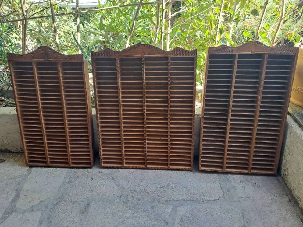 Lot 3 Casiers collection Rangement Bois Décoration casier d'imprimerie pour collections