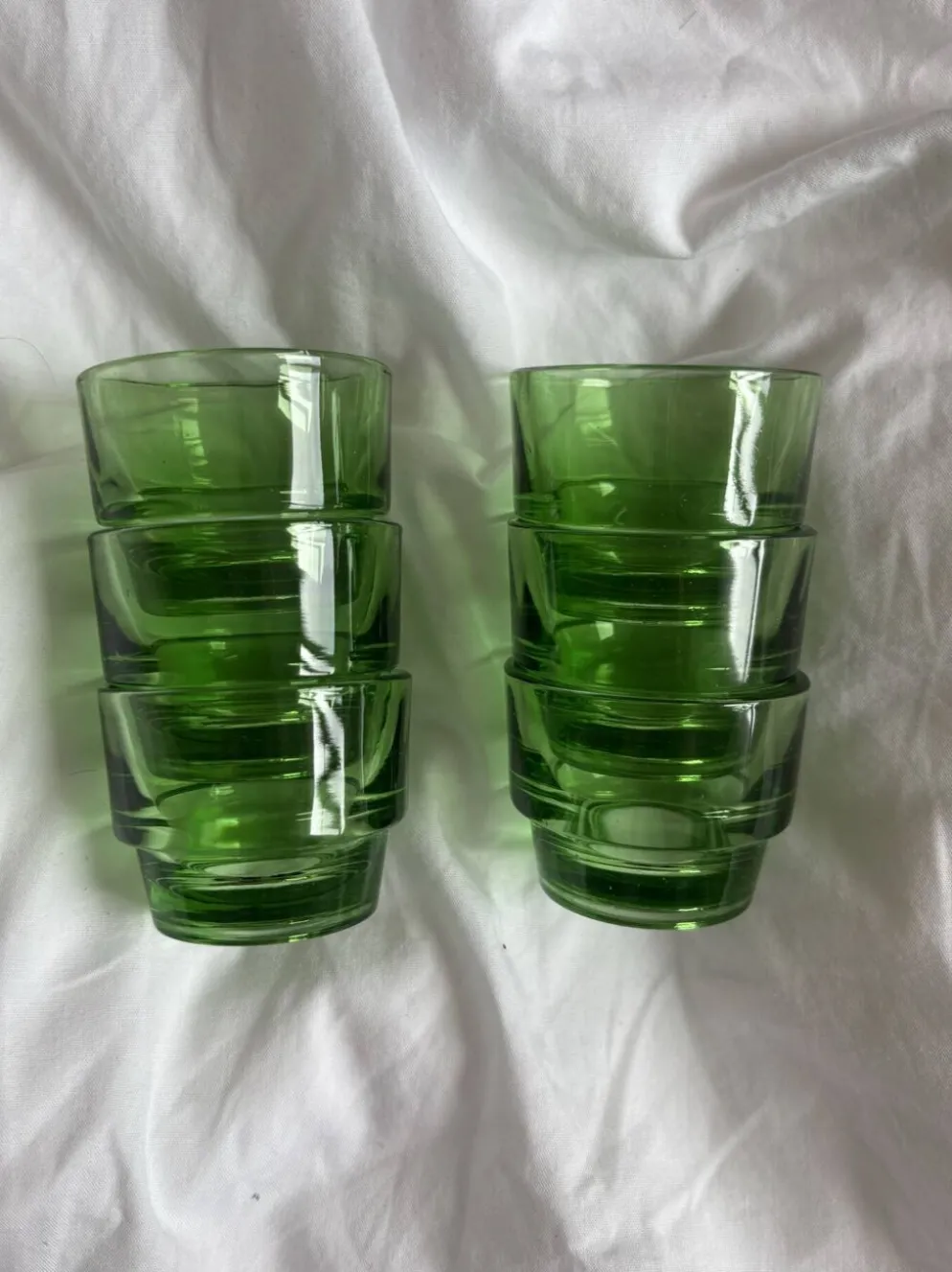 Lot 6 coquetiers lever vintage en verre vert design années 70