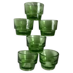 Lot 6 coquetiers lever vintage en verre vert design années 70