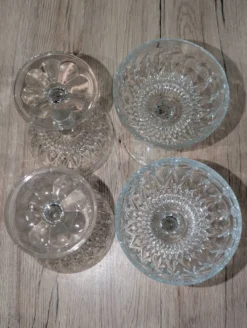 Lot 4 Coupes a Champagne Cristal Vintage Taille Diamant Service Retro