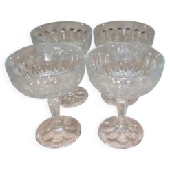 Lot 4 Coupes a Champagne Cristal Vintage Taille Diamant Service Retro