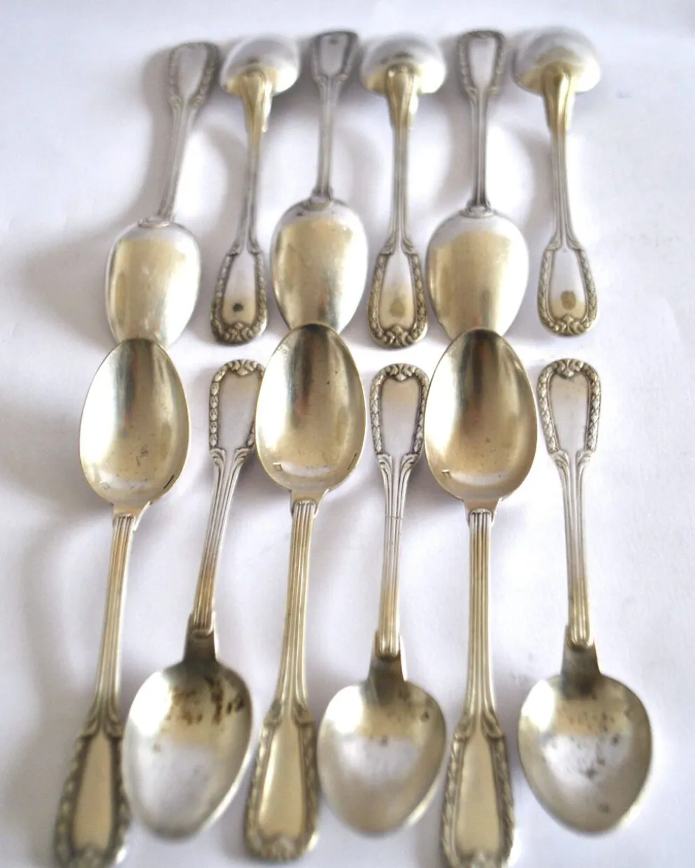 Lot 12 cuillères à café en métal argenté classique 1900 Orfèvre BOULENGER