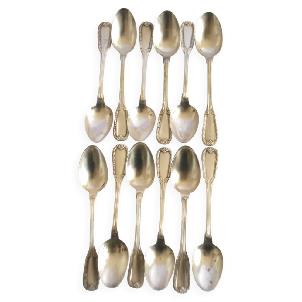 Lot 12 cuillères à café en métal argenté classique 1900 Orfèvre BOULENGER