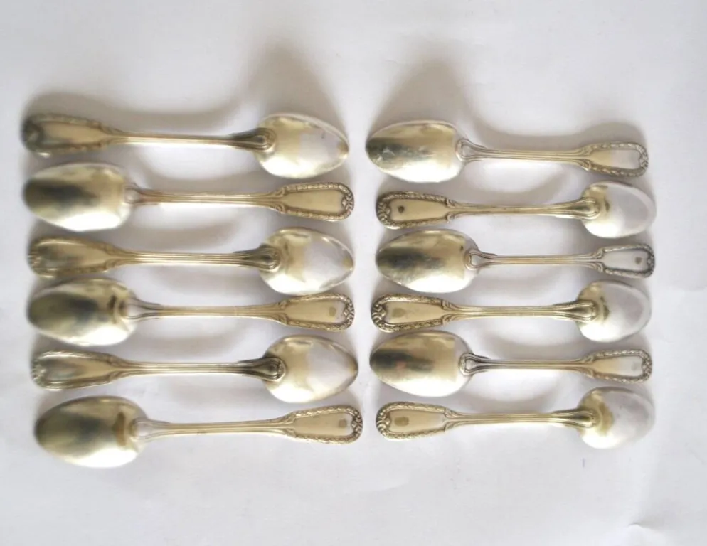 Lot 12 cuillères à café en métal argenté classique 1900 Orfèvre BOULENGER