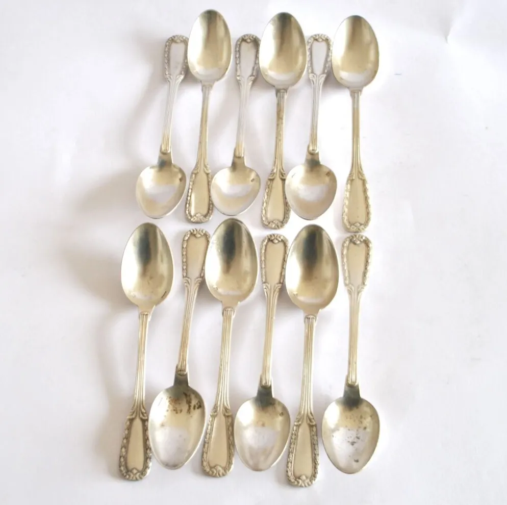 Lot 12 cuillères à café en métal argenté classique 1900 Orfèvre BOULENGER