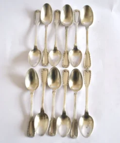 Lot 12 cuillères à café en métal argenté classique 1900 Orfèvre BOULENGER