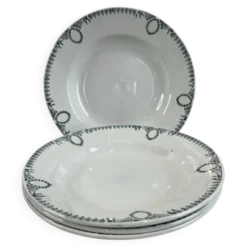 Lot de 4 Assiette creuse en faïence, décor frise verte, st Amand