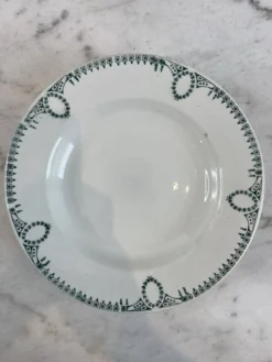 Lot de 4 Assiette creuse en faïence, décor frise verte, st Amand