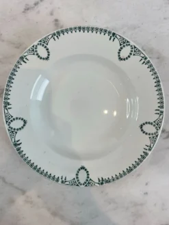 Lot de 4 Assiette creuse en faïence, décor frise verte, st Amand