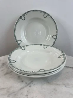 Lot de 4 Assiette creuse en faïence, décor frise verte, st Amand