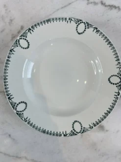 Lot de 7 assiette creuses en faïence,décor frise verte