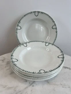 Lot de 7 assiette creuses en faïence,décor frise verte