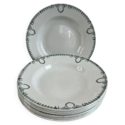 Lot de 7 assiette creuses en faïence,décor frise verte