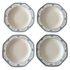 Lot de 4 assiette creuses Longchamp octogonal motif lotus