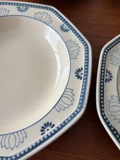 Lot de 4 assiette creuses Longchamp octogonal motif lotus