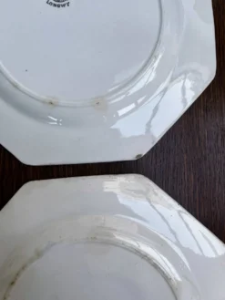 Lot de 6 assiettes anciennes octogonales Longwy – Vieux Longwy