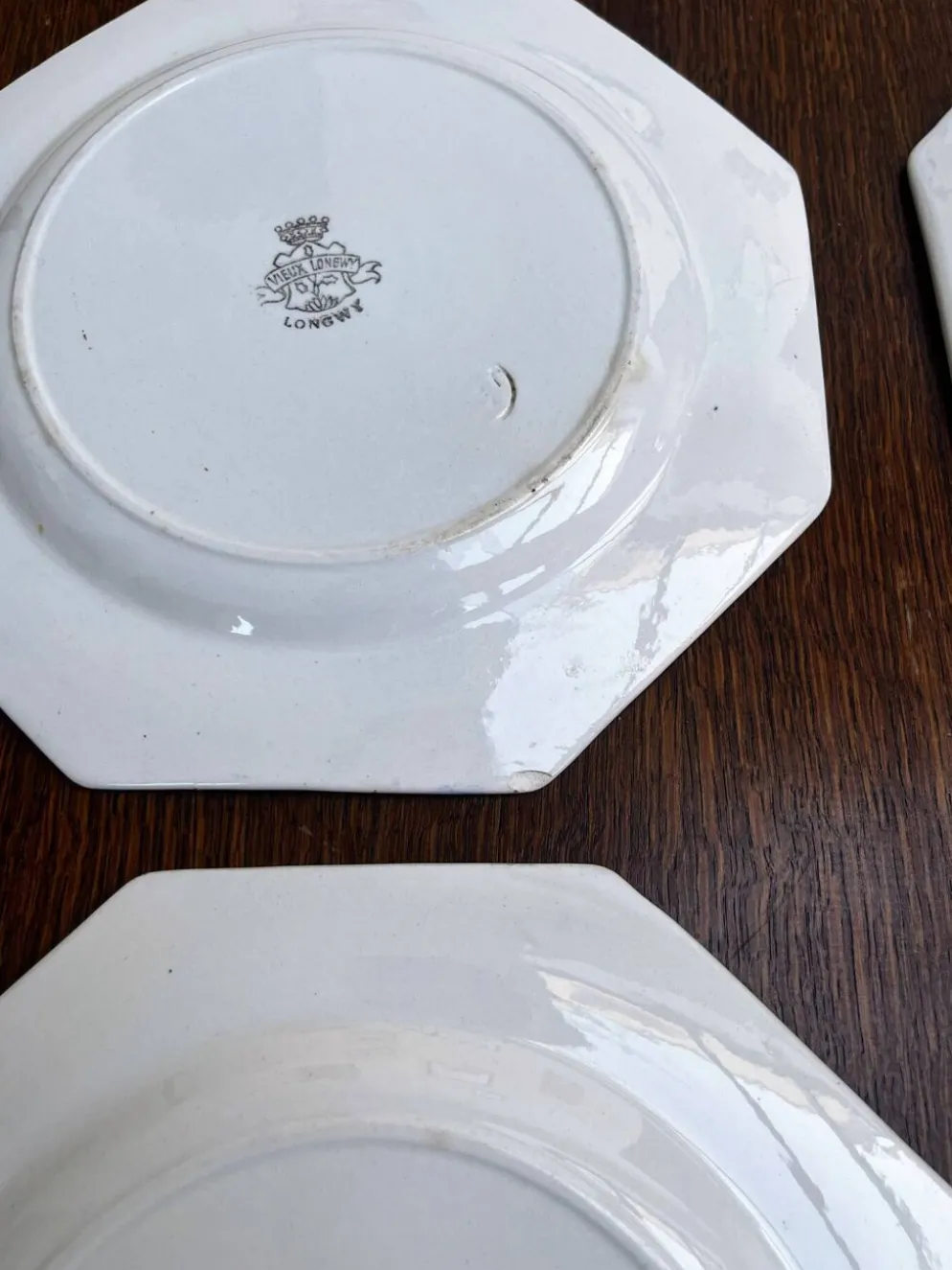 Lot de 6 assiettes anciennes octogonales Longwy – Vieux Longwy