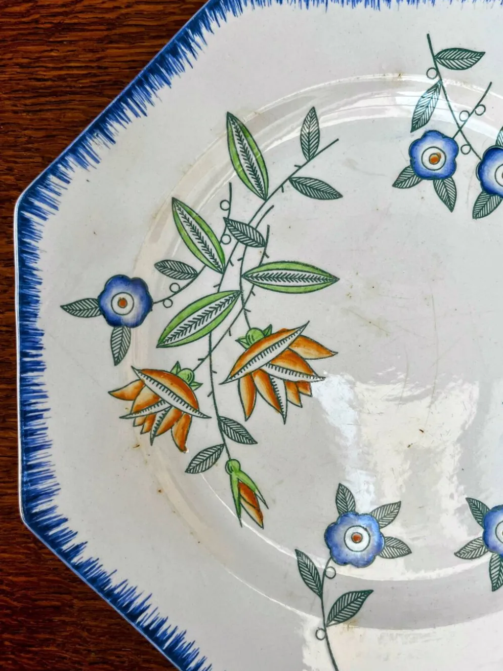 Lot de 6 assiettes anciennes octogonales Longwy – Vieux Longwy