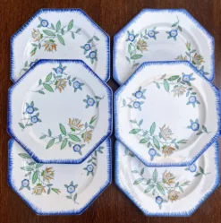 Lot de 6 assiettes anciennes octogonales Longwy – Vieux Longwy