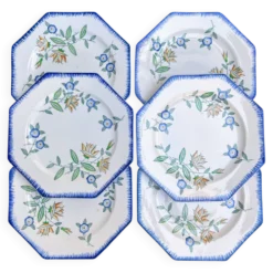 Lot de 6 assiettes anciennes octogonales Longwy – Vieux Longwy