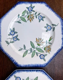 Lot de 6 assiettes anciennes octogonales Longwy – Vieux Longwy