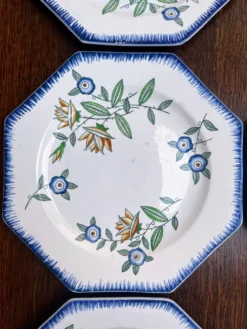 Lot de 6 assiettes anciennes octogonales Longwy – Vieux Longwy