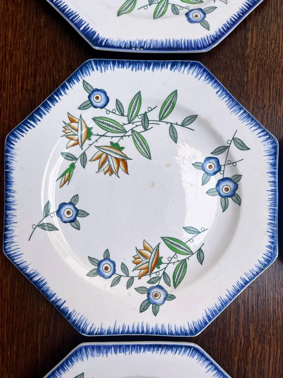 Lot de 6 assiettes anciennes octogonales Longwy – Vieux Longwy