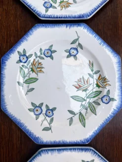 Lot de 6 assiettes anciennes octogonales Longwy – Vieux Longwy