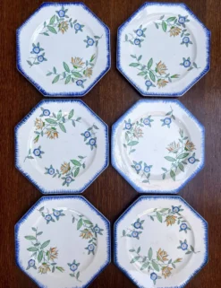 Lot de 6 assiettes anciennes octogonales Longwy – Vieux Longwy