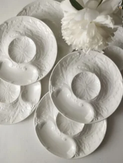 Lot de 6 assiettes à artichauts en faïence blanche de Gien