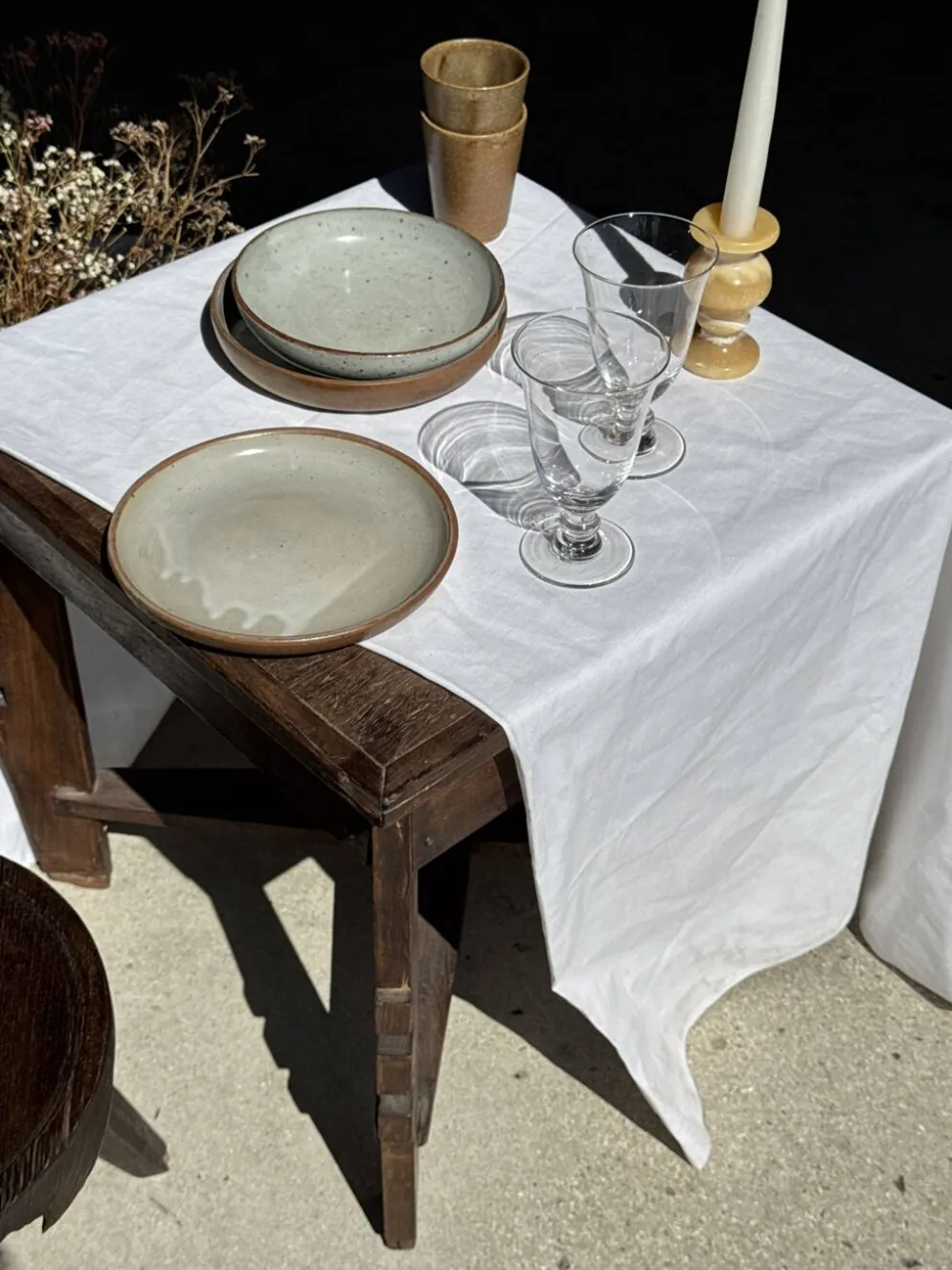 Lot de 6 assiettes artisanales en grès émaillé beige et brun D20 H3