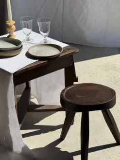 Lot de 6 assiettes artisanales en grès émaillé beige et brun D20 H3