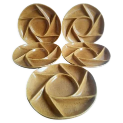 Lot de 5 assiettes à compartiments en gres Longchamp vintage