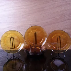Lot de 7 assiettes creuses ambrées Duralex
