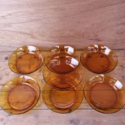 Lot de 7 assiettes creuses ambrées Duralex