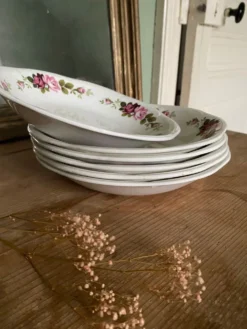 Lot de 6 assiettes creuses anciennes Gien modèle Champs