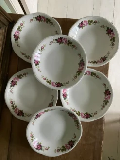 Lot de 6 assiettes creuses anciennes Gien modèle Champs