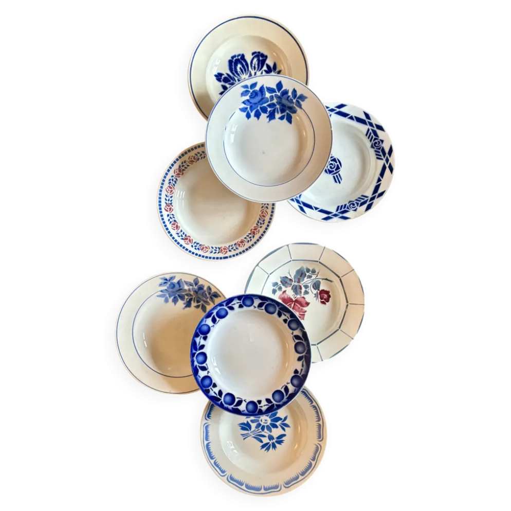 lot de 8 assiettes creuses anciennes dépareillées (L5)