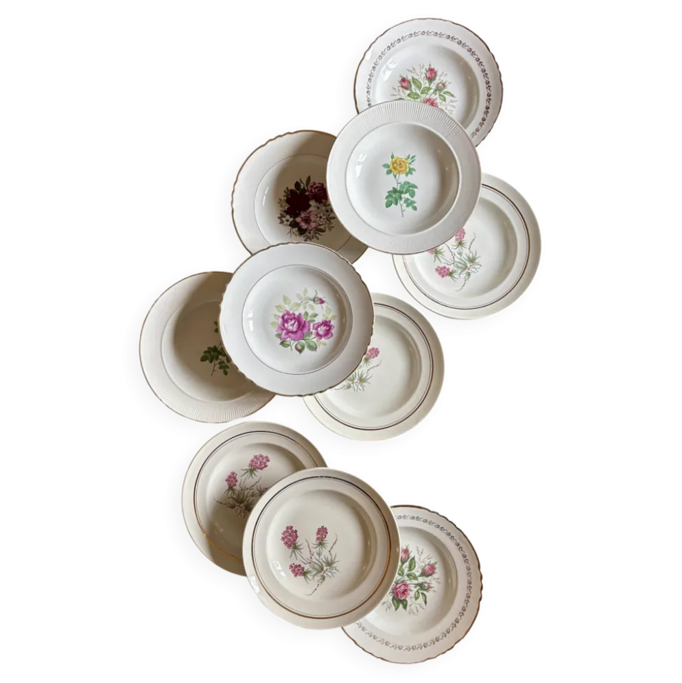 Lot de 10 assiettes creuses anciennes dépareillées