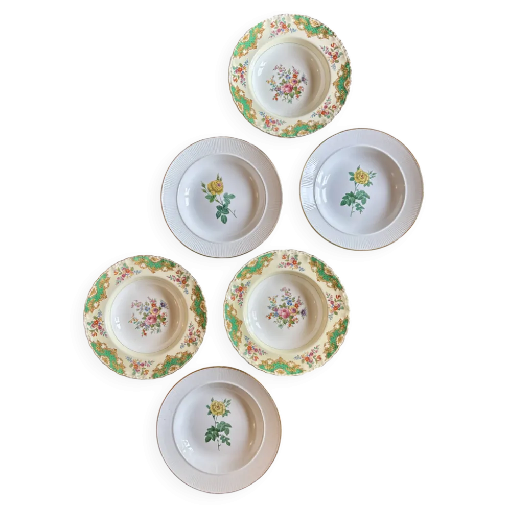Lot de 6 assiettes creuses anciennes dépareillées