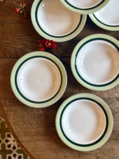 Lot de 7 assiettes creuses anciennes Salins - texas vert -