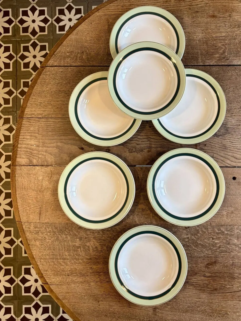 Lot de 7 assiettes creuses anciennes Salins - texas vert -