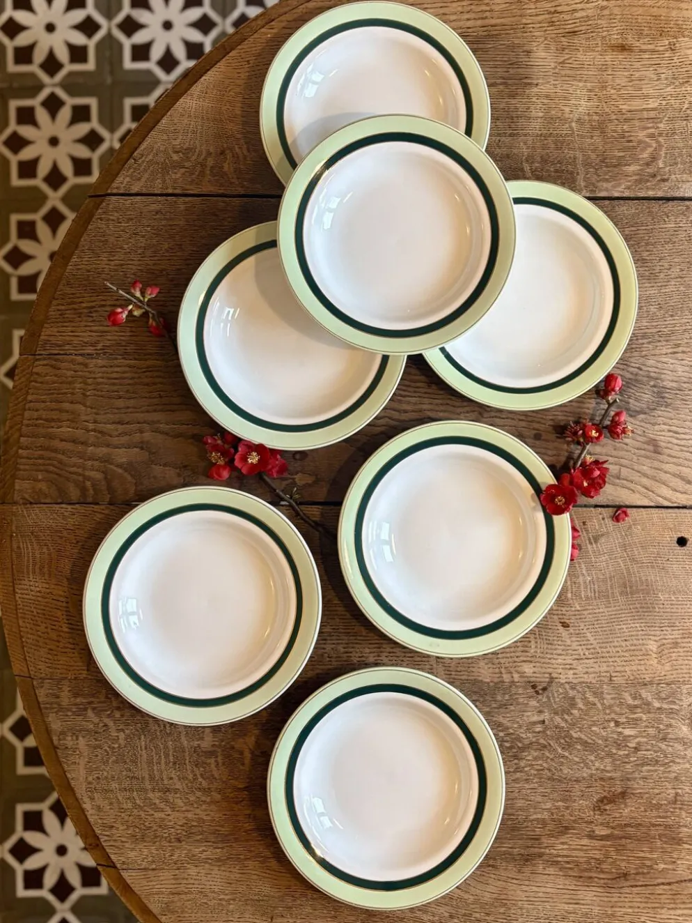 Lot de 7 assiettes creuses anciennes Salins - texas vert -