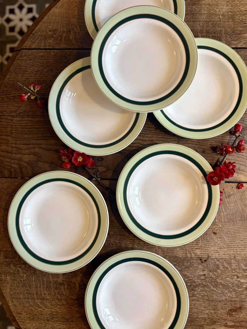Lot de 7 assiettes creuses anciennes Salins - texas vert -