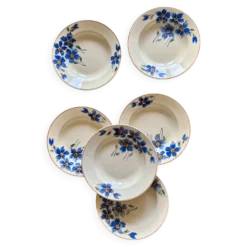 Lot de 6 assiettes creuses anciennes décors de bleuets
