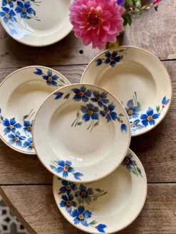 Lot de 6 assiettes creuses anciennes décors de bleuets