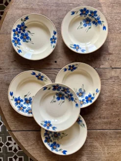 Lot de 6 assiettes creuses anciennes décors de bleuets