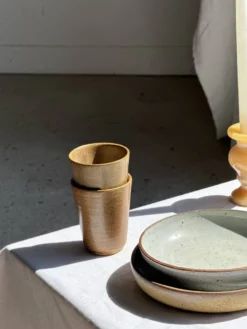 Lot de 6 assiettes creuses artisanales en céramique émaillée beige D19,5 H4